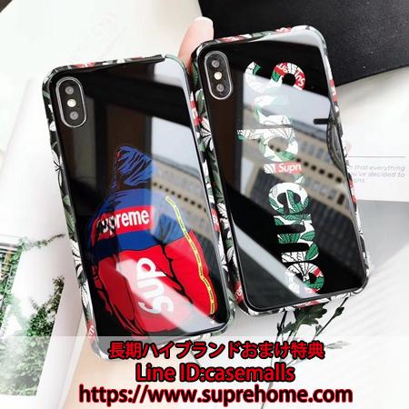 鏡面 Supreme Iphonex 8 7plusガラスケース お洒落 エッジ個性的 ブラック Suprehome Com