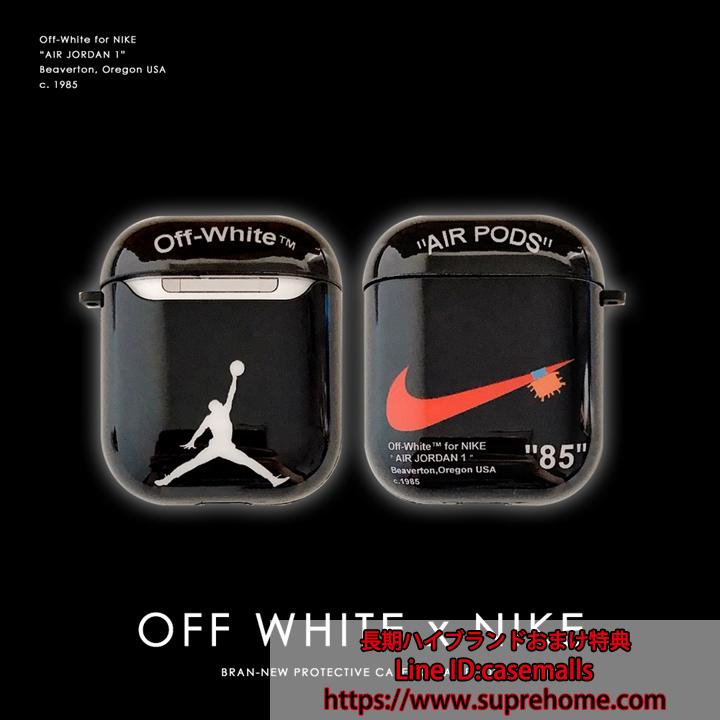 Off White Nike ナイキ Airpodsケース イヤホンケース オフホワイト Bluetooth Case エアーポッズケース Airpodsカバー イヤホーンセット スポーツ風 定番デザイン ミニマリスト 初代第二代目汎用